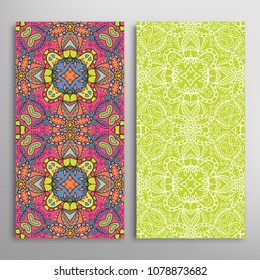 Vertical seamless patterns set, floral geometric lace texture for Wedding, Valentine's day, greeting cards or Birthday Invitations. Decorative seamless backgrounds. Ethnic ornament, border pattern