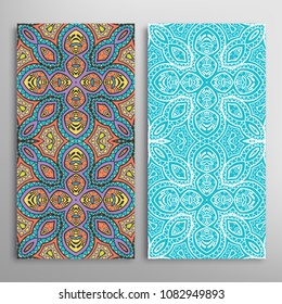 Vertical seamless patterns set, floral geometric lace texture for Wedding, Valentine's day, greeting cards or Birthday Invitations. Decorative seamless backgrounds. Ethnic ornament, border pattern