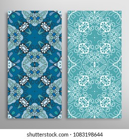 Vertical seamless patterns set, floral geometric lace texture for Wedding, Valentine's day, greeting cards or Birthday Invitations. Decorative seamless backgrounds. Ethnic ornament, border pattern