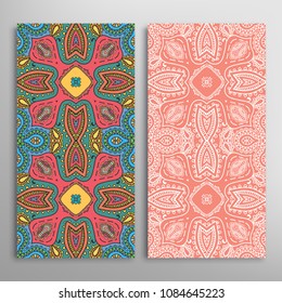 Vertical seamless patterns set, floral geometric lace texture for Wedding, Valentine's day, greeting cards or Birthday Invitations. Decorative seamless backgrounds. Ethnic ornament, border pattern