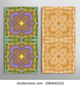 Vertical seamless patterns set, floral geometric lace texture for Wedding, Valentine's day, greeting cards or Birthday Invitations. Decorative seamless backgrounds. Ethnic ornament, border pattern