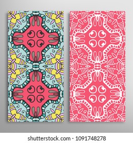 Vertical seamless patterns set, floral geometric lace texture for Wedding, Valentine's day, greeting cards or Birthday Invitations. Decorative seamless backgrounds. Ethnic ornament, border pattern