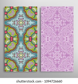 Vertical seamless patterns set, floral geometric lace texture for Wedding, Valentine's day, greeting cards or Birthday Invitations. Decorative seamless backgrounds. Ethnic ornament, border pattern
