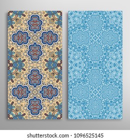 Vertical seamless patterns set, floral geometric lace texture for Wedding, Valentine's day, greeting cards or Birthday Invitations. Decorative seamless backgrounds. Ethnic ornament, border pattern