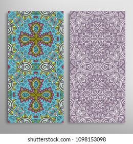 Vertical seamless patterns set, floral geometric lace texture for Wedding, Valentine's day, greeting cards or Birthday Invitations. Decorative seamless backgrounds. Ethnic ornament, border pattern