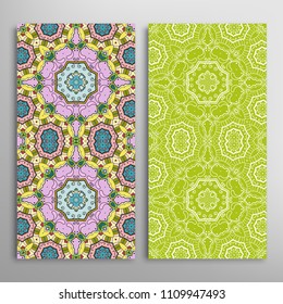 Vertical seamless patterns set, floral geometric lace texture for Wedding, Valentine's day, greeting cards or Birthday Invitations. Decorative seamless backgrounds. Ethnic ornament, border pattern