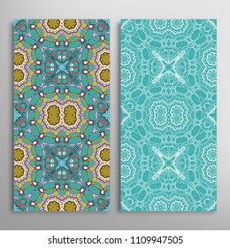 Vertical seamless patterns set, floral geometric lace texture for Wedding, Valentine's day, greeting cards or Birthday Invitations. Decorative seamless backgrounds. Ethnic ornament, border pattern