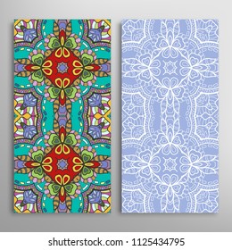 Vertical seamless patterns set, floral geometric lace texture for Wedding, Valentine's day, greeting cards or Birthday Invitations. Decorative seamless backgrounds. Ethnic ornament, border pattern