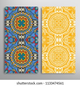 Vertical seamless patterns set, floral geometric lace texture for Wedding, Valentine's day, greeting cards or Birthday Invitations. Decorative seamless backgrounds. Ethnic ornament, border pattern