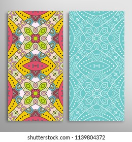 Vertical seamless patterns set, floral geometric lace texture for Wedding, Valentine's day, greeting cards or Birthday Invitations. Decorative seamless backgrounds. Ethnic ornament, border pattern
