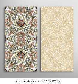 Vertical seamless patterns set, floral geometric lace texture for Wedding, Valentine's day, greeting cards or Birthday Invitations. Decorative seamless backgrounds. Ethnic ornament, border pattern