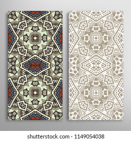 Vertical seamless patterns set, floral geometric lace texture for Wedding, Valentine's day, greeting cards or Birthday Invitations. Decorative seamless backgrounds. Ethnic ornament, border pattern