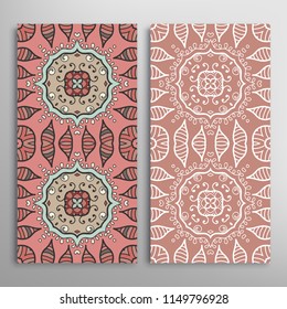 Vertical seamless patterns set, floral geometric lace texture for Wedding, Valentine's day, greeting cards or Birthday Invitations. Decorative seamless backgrounds. Ethnic ornament, border pattern