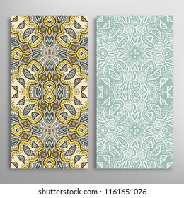 Vertical seamless patterns set, floral geometric lace texture for Wedding, Valentine's day, greeting cards or Birthday Invitations. Decorative seamless backgrounds. Ethnic ornament, border pattern