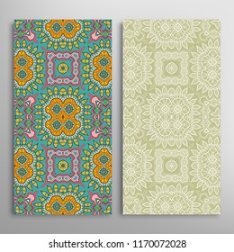 Vertical seamless patterns set, floral geometric lace texture for Wedding, Valentine's day, greeting cards or Birthday Invitations. Decorative seamless backgrounds. Ethnic ornament, border pattern