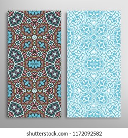 Vertical seamless patterns set, floral geometric lace texture for Wedding, Valentine's day, greeting cards or Birthday Invitations. Decorative seamless backgrounds. Ethnic ornament, border pattern