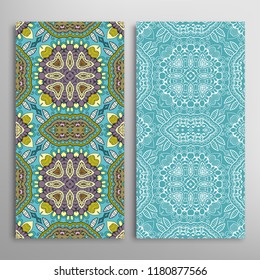 Vertical seamless patterns set, floral geometric lace texture for Wedding, Valentine's day, greeting card or Birthday Invitation. Decorative seamless doodle backgrounds. Ethnic ornament border pattern