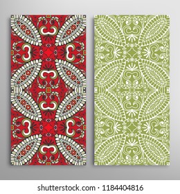 Vertical seamless patterns set, floral geometric lace texture for Wedding, Valentine's day, greeting card or Birthday Invitation. Decorative seamless doodle backgrounds. Ethnic ornament border pattern