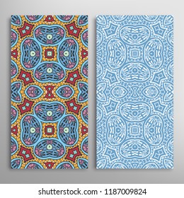 Vertical seamless patterns set, floral geometric lace texture for Wedding, Valentine's day, greeting card or Birthday Invitation. Decorative seamless doodle backgrounds. Ethnic ornament border pattern