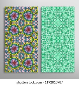 Vertical seamless patterns set, floral geometric lace texture for Wedding, Valentine's day, greeting card or Birthday Invitation. Decorative seamless doodle backgrounds. Ethnic ornament border pattern