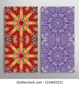 Vertical seamless patterns set, floral geometric lace texture for Wedding, Valentine's day, greeting card or Birthday Invitation. Decorative seamless doodle backgrounds. Ethnic ornament border pattern