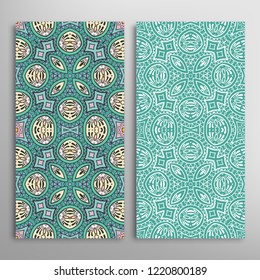 Vertical seamless patterns set, floral geometric lace texture for Wedding, Valentine's day, greeting card or Birthday Invitation. Decorative seamless doodle backgrounds. Ethnic ornament border pattern