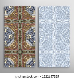 Vertical seamless patterns set, floral geometric lace texture for Wedding, Valentine's day, greeting card or Birthday Invitation. Decorative seamless doodle backgrounds. Ethnic ornament border pattern