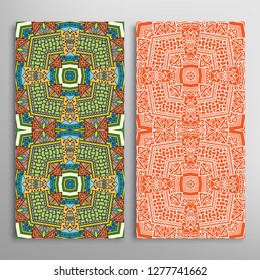 Vertical seamless patterns set, floral geometric lace texture for Wedding, Valentine's day, greeting card or Birthday Invitation. Decorative seamless doodle backgrounds. Ethnic ornament border pattern