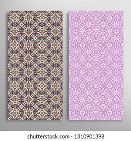 Vertical seamless patterns set, floral geometric lace texture for Wedding, Valentine's day, greeting card or Birthday Invitation. Decorative seamless doodle backgrounds. Ethnic ornament border pattern