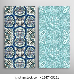 Vertical seamless patterns set, floral geometric lace texture for Wedding, Valentine's day, greeting card or Birthday Invitation. Decorative seamless doodle backgrounds. Ethnic ornament border pattern