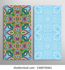 Vertical seamless patterns set, floral geometric lace texture for Wedding, Valentine's day, greeting card or Birthday Invitation. Decorative seamless doodle backgrounds. Ethnic ornament border pattern