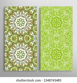 Vertical seamless patterns set, floral geometric lace texture for Wedding, Valentine's day, greeting card or Birthday Invitation. Decorative seamless doodle backgrounds. Ethnic ornament border pattern