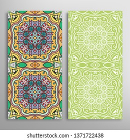Vertical seamless patterns set, floral geometric lace texture for Wedding, Valentine's day, greeting card or Birthday Invitation. Decorative seamless doodle backgrounds. Ethnic ornament border pattern