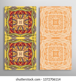 Vertical seamless patterns set, floral geometric lace texture for Wedding, Valentine's day, greeting card or Birthday Invitation. Decorative seamless doodle backgrounds. Ethnic ornament border pattern