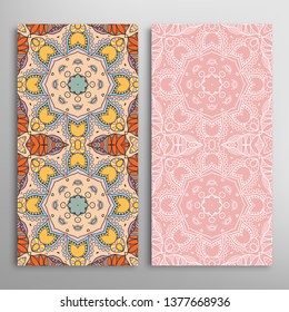 Vertical seamless patterns set, floral geometric lace texture for Wedding, Valentine's day, greeting card or Birthday Invitation. Decorative seamless doodle backgrounds. Ethnic ornament border pattern
