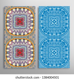 Vertical seamless patterns set, floral geometric lace texture for Wedding, Valentine's day, greeting card or Birthday Invitation. Decorative seamless doodle backgrounds. Ethnic ornament border pattern