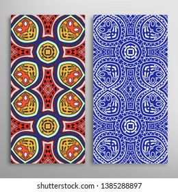 Vertical seamless patterns set, floral geometric lace texture for Wedding, Valentine's day, greeting card or Birthday Invitation. Decorative seamless doodle backgrounds. Ethnic ornament border pattern