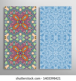Vertical seamless patterns set, floral geometric lace texture for Wedding, Valentine's day, greeting card or Birthday Invitation. Decorative seamless doodle backgrounds. Ethnic ornament border pattern
