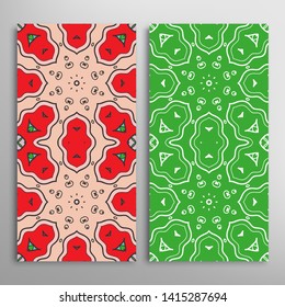 Vertical seamless patterns set, floral geometric lace texture for Wedding, Valentine's day, greeting card or Birthday Invitation. Decorative seamless doodle backgrounds. Ethnic ornament border pattern