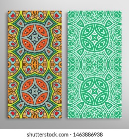 Vertical seamless patterns set, floral geometric lace texture for Wedding, Valentine's day, greeting card or Birthday Invitation. Decorative seamless doodle backgrounds. Ethnic ornament border pattern