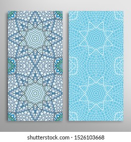 Vertical seamless patterns set, floral geometric lace texture for Wedding, Valentine's day, greeting card or Birthday Invitation. Decorative seamless doodle backgrounds. Ethnic ornament border pattern
