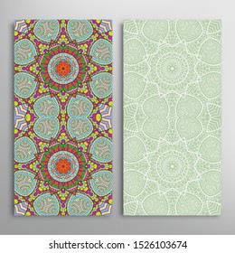 Vertical seamless patterns set, floral geometric lace texture for Wedding, Valentine's day, greeting card or Birthday Invitation. Decorative seamless doodle backgrounds. Ethnic ornament border pattern