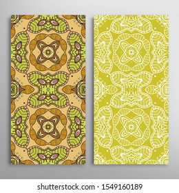 Vertical seamless patterns set, floral geometric lace texture for Wedding, Valentine's day, greeting card or Birthday Invitation. Decorative seamless doodle backgrounds. Ethnic ornament border pattern