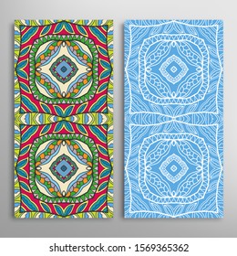 Vertical seamless patterns set, floral geometric lace texture for Wedding, Valentine's day, greeting card or Birthday Invitation. Decorative seamless doodle backgrounds. Ethnic ornament border pattern