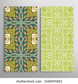 Vertical seamless patterns set, floral geometric lace texture for Wedding, Valentine's day, greeting card or Birthday Invitation. Decorative seamless doodle backgrounds. Ethnic ornament border pattern