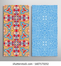 Vertical seamless patterns set, floral geometric lace texture for Wedding, Valentine's day, greeting card or Birthday Invitation. Decorative seamless doodle backgrounds. Ethnic ornament border pattern