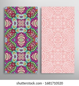Vertikale nahtlose Muster, florale geometrische Spitzentechnologie für Hochzeit, Valentinstag, Grußkarte oder Geburtstagseinladung. Dekorative, nahtlose, doodle Hintergründe. Grenzmuster für ethnische Ziergegenstände