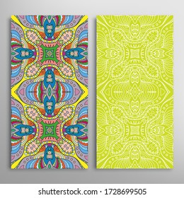 Vertical seamless patterns set, floral geometric lace texture for Wedding, Valentine's day, greeting card or Birthday Invitation. Decorative seamless doodle backgrounds. Ethnic ornament border pattern