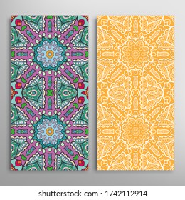 Patrones verticales sin fisuras, textura de encaje geométrico floral para Boda, Día de San Valentín, tarjeta de saludo o Invitación de Cumpleaños. Decorativos fondos de doodle impecables. Patrón de frontera de ornamentos étnicos