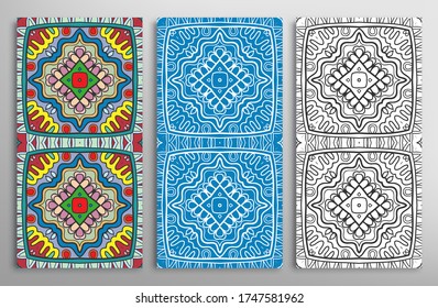 Vertical seamless patterns set, floral geometric doodle texture for Wedding, Valentine's day, greeting card, Birthday Invitation. Hand drawn decorative seamless ornamental backgrounds, lace border